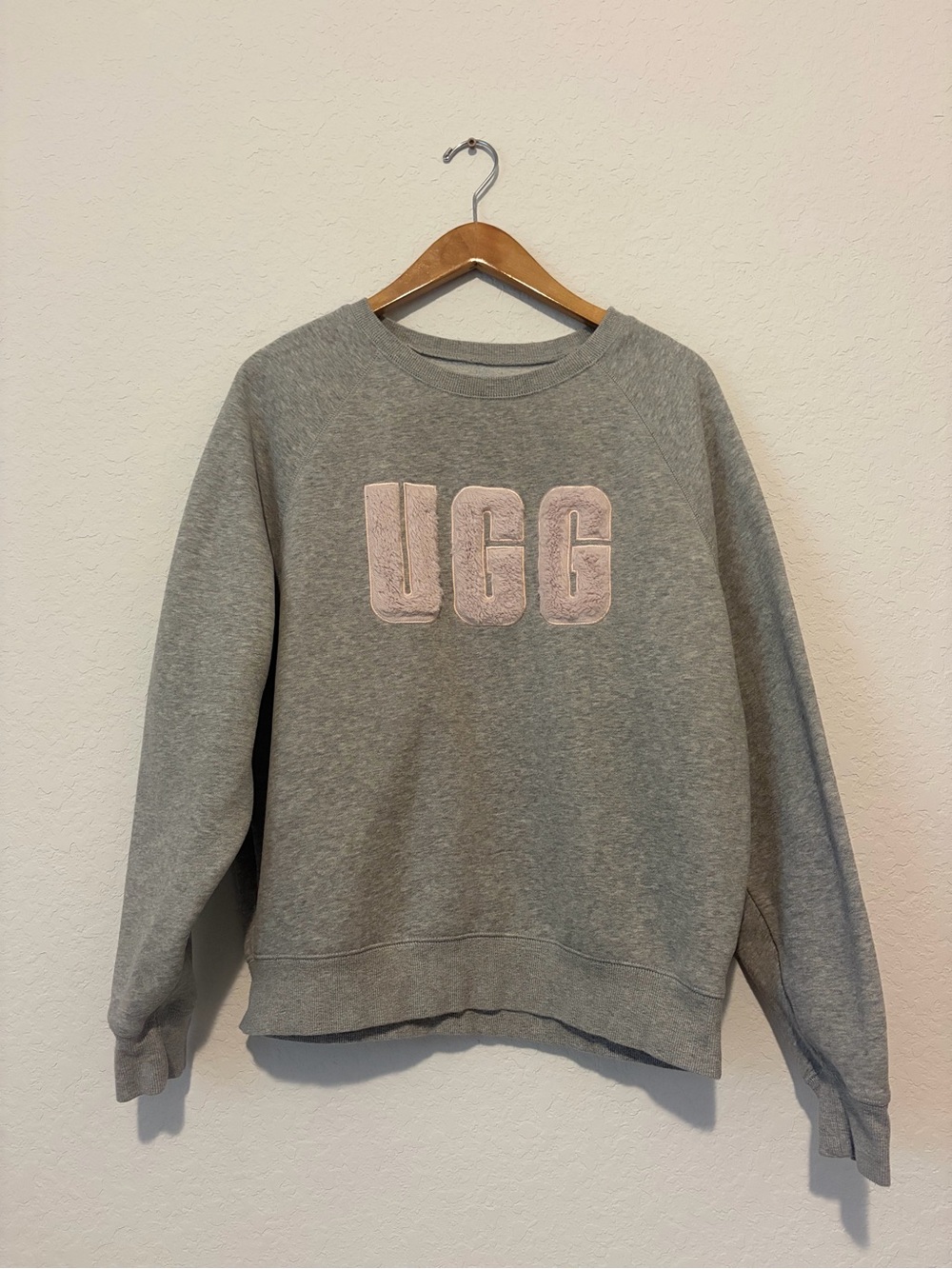 UGG Gray Crewneck Sweatshirt with Pink Logo Appliqué